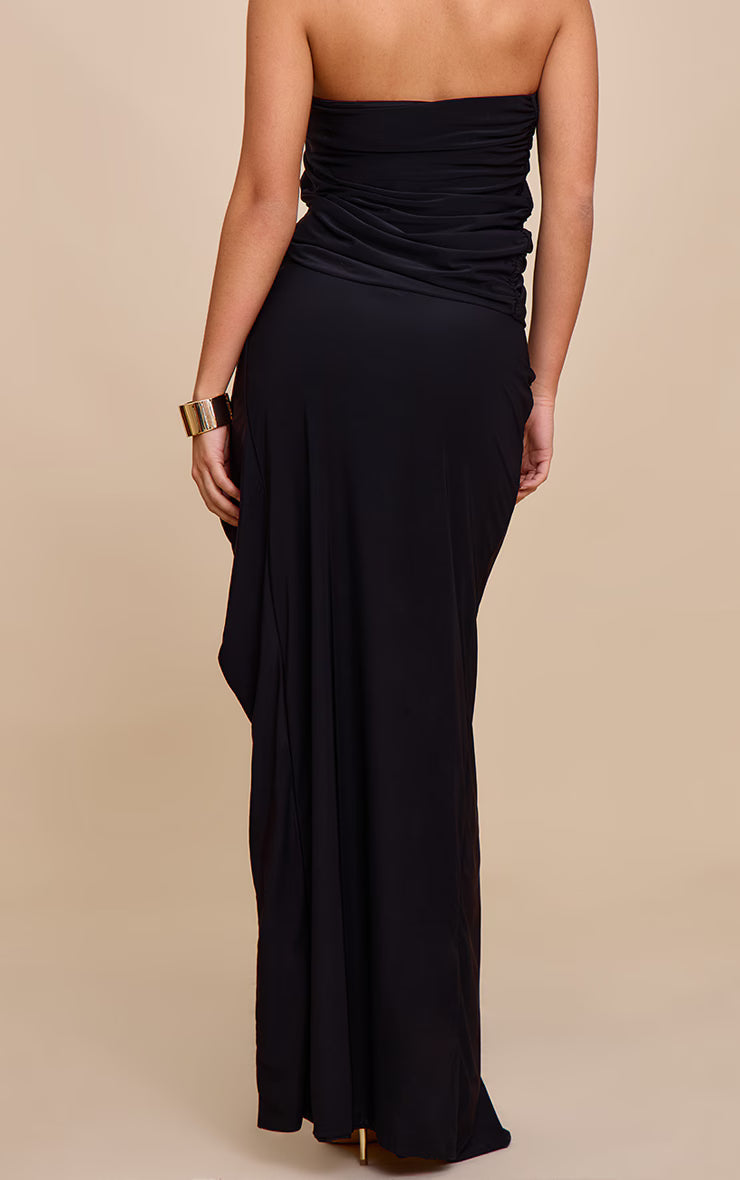 Black Double Layer Bandeau Trim Detail Maxi Skirt