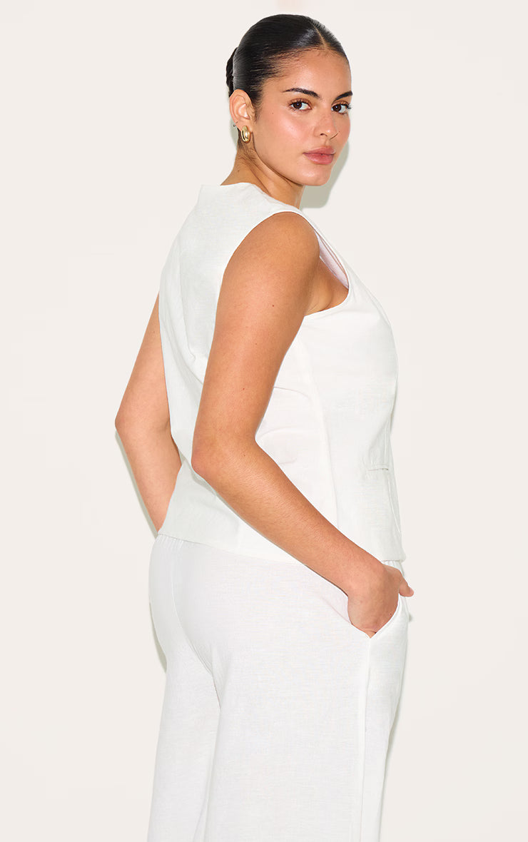 Plus White Linen Vest