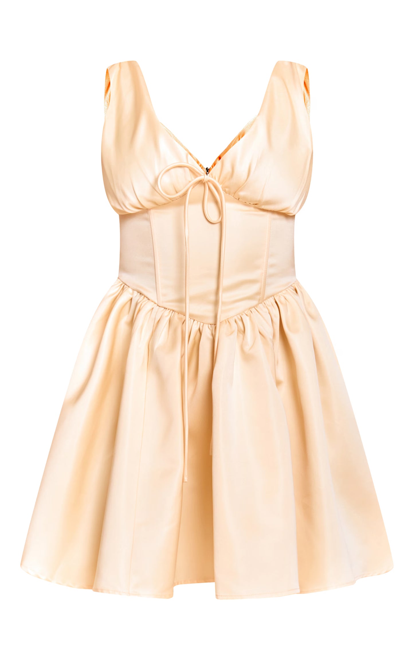 Shape Lemon Satin Plunge Front Cinched Waist Skater Mini Dress