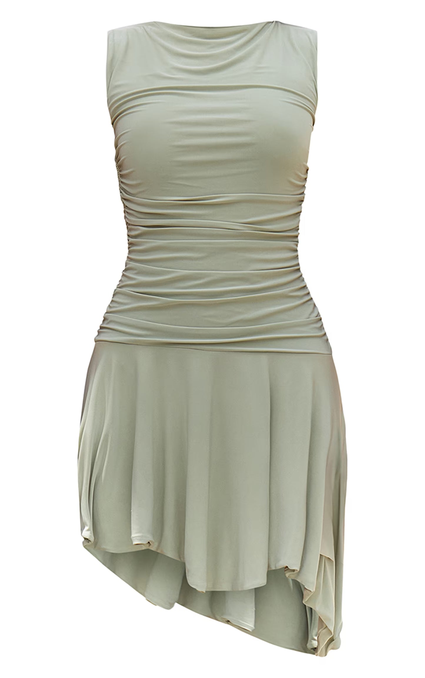 Mint Green Slinky Ruched Detail Asymmetric Mini Dress