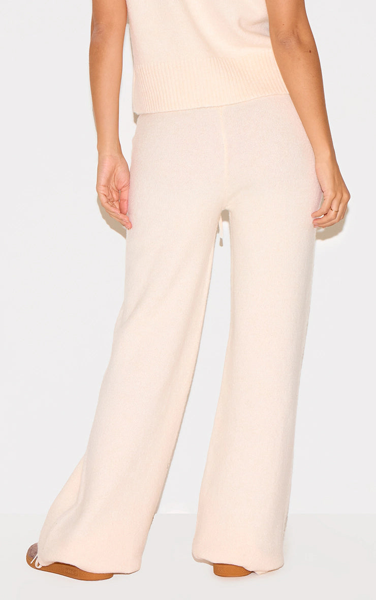 Ecru Marl Soft Knit Wide Leg Pants