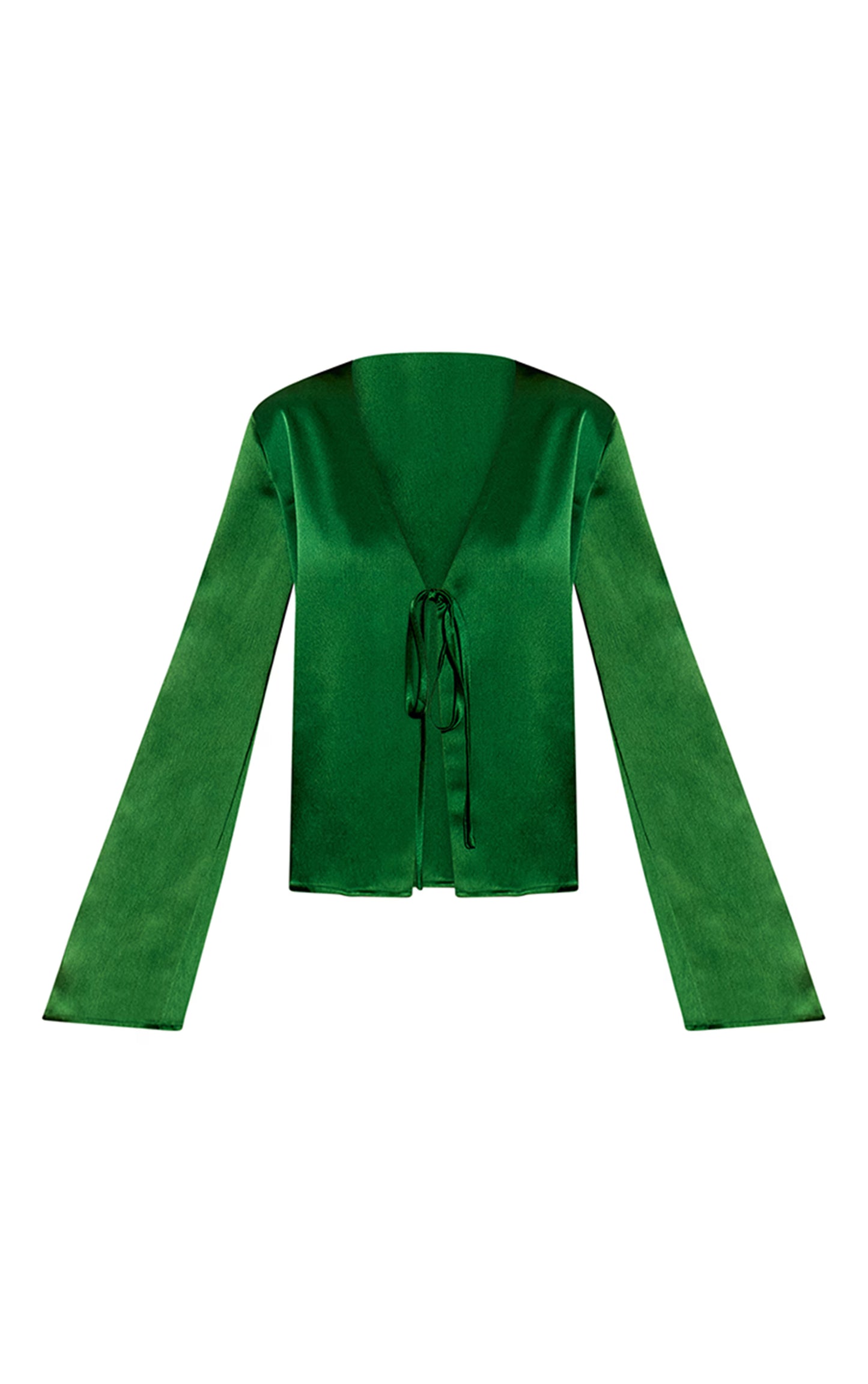 Green Satin Tie Front Boxy Shirt