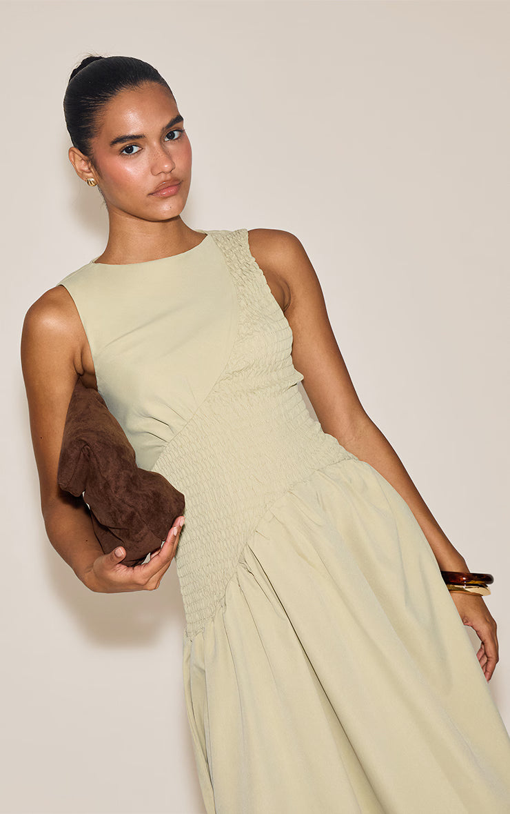 Sage Shirred Detail Sleeveless Maxi Dress