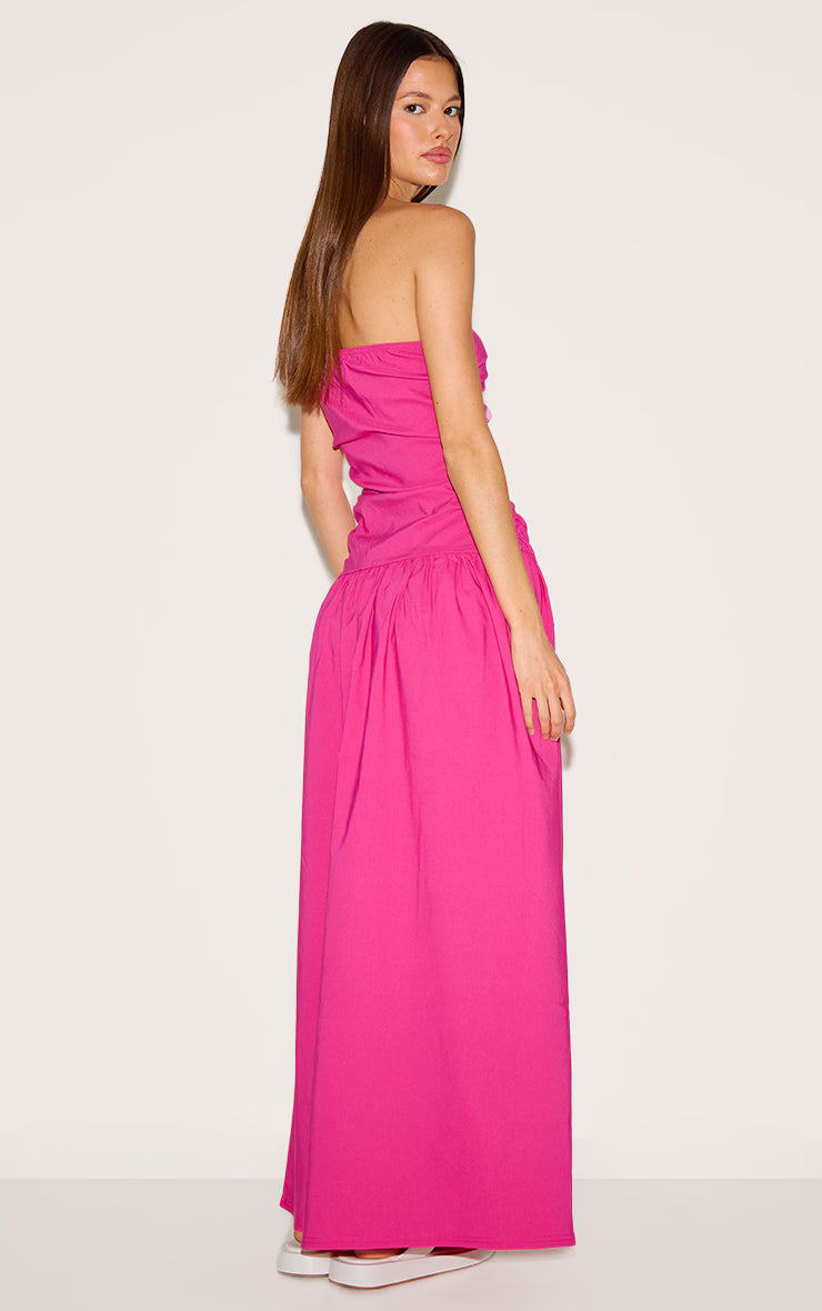 Fuchsia Stretch Woven Bandeau Ruched Maxi Dress