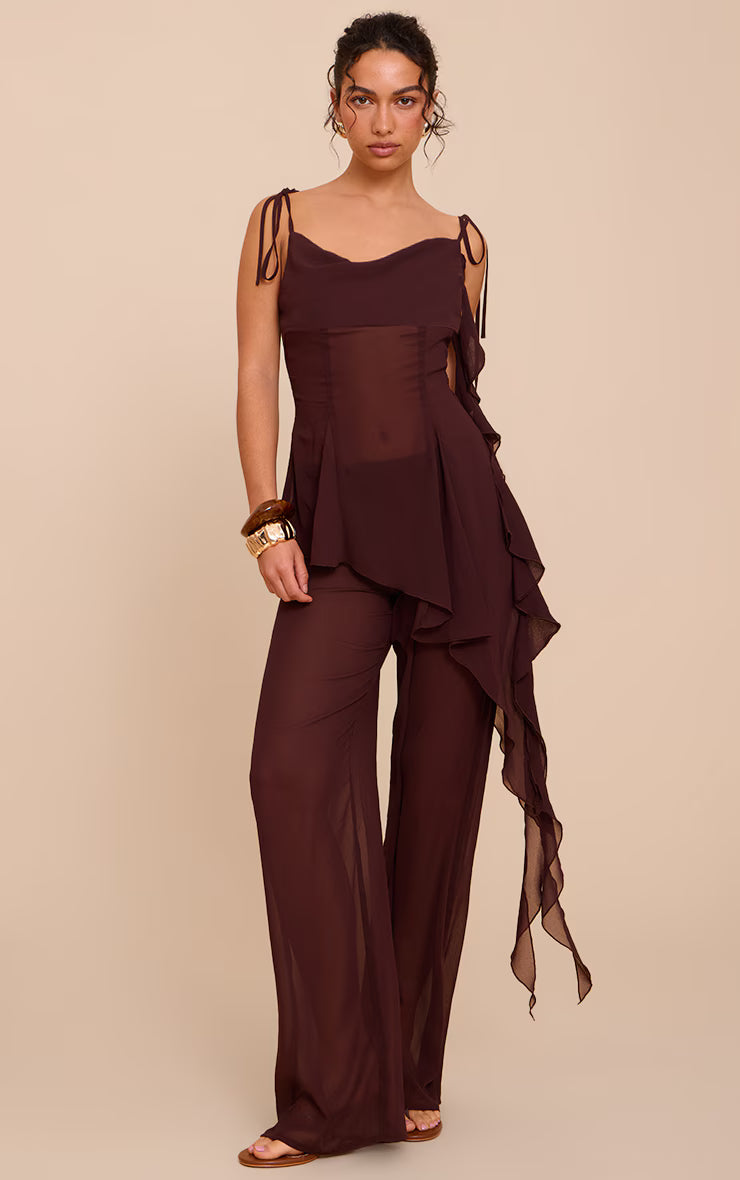 Plum Chiffon Frill Cami Top