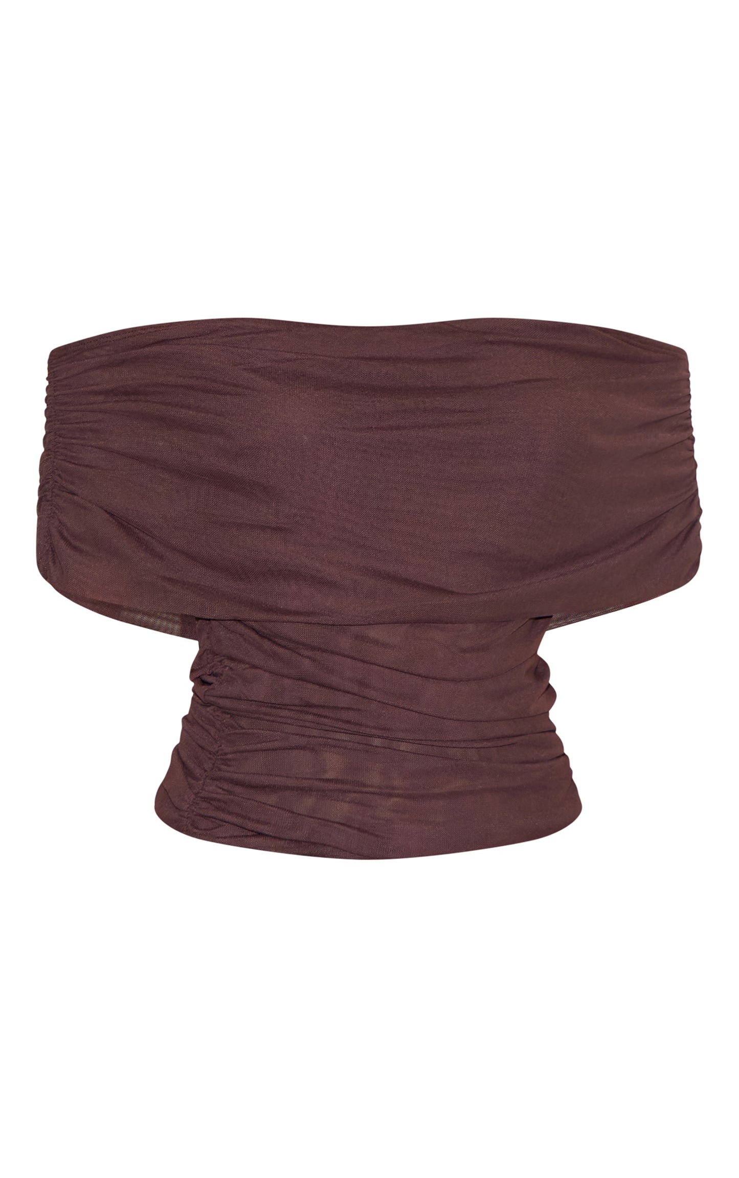 Deep Chocolate Mesh Foldover Ruched Bandeau Top
