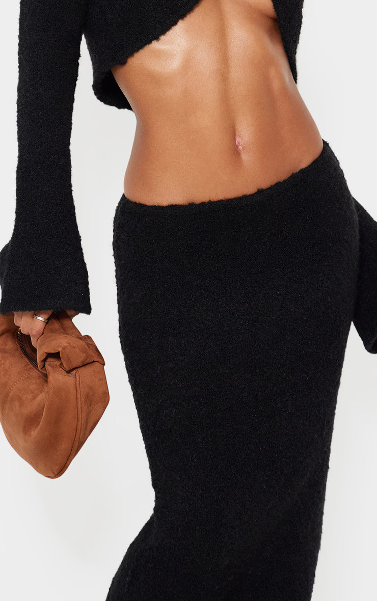 Black Stripe Textured Knit Maxi Skirt