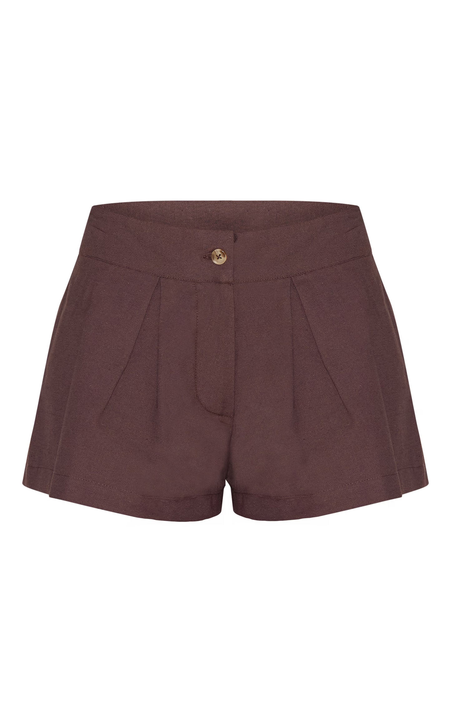 Chocolate Linen Look Pleated Mini Shorts