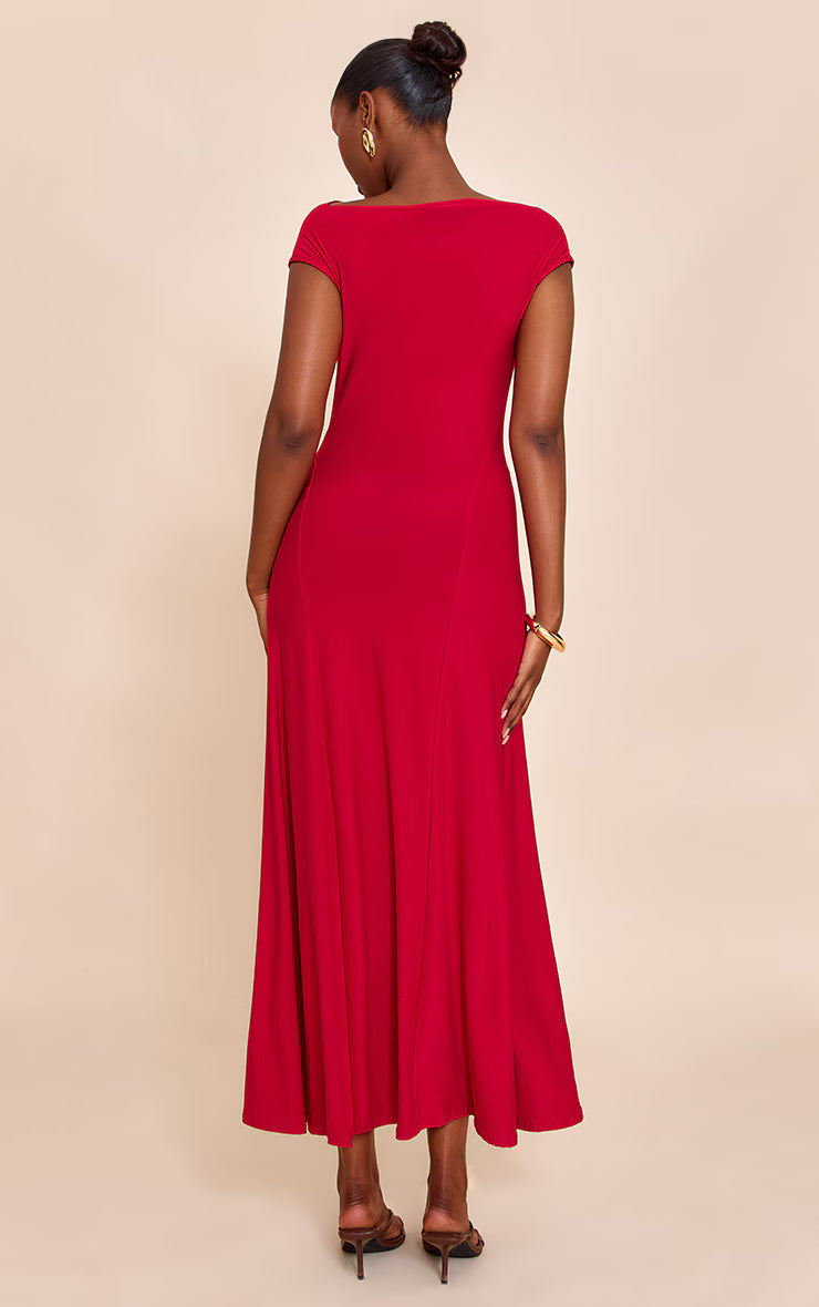 Red Asymmetric Panelled Floaty Maxi Dress