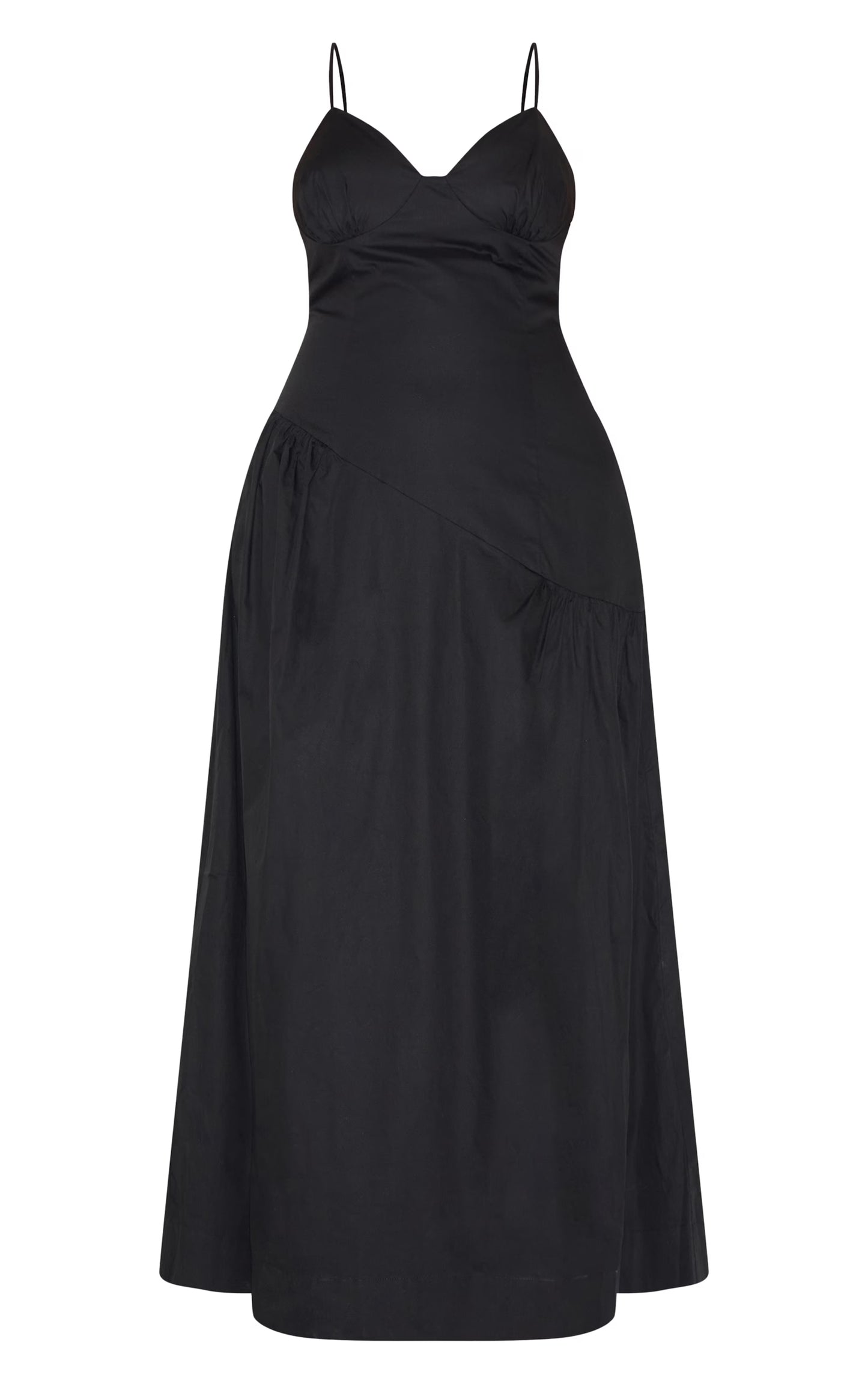 Plus Black Plunge Asymmetric Detail Midaxi Dress
