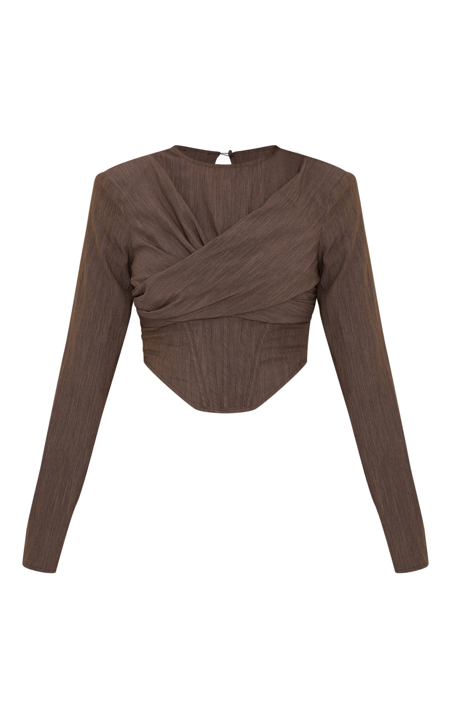 Chocolate Brown Tailored Draped Bust Detail Corset Top