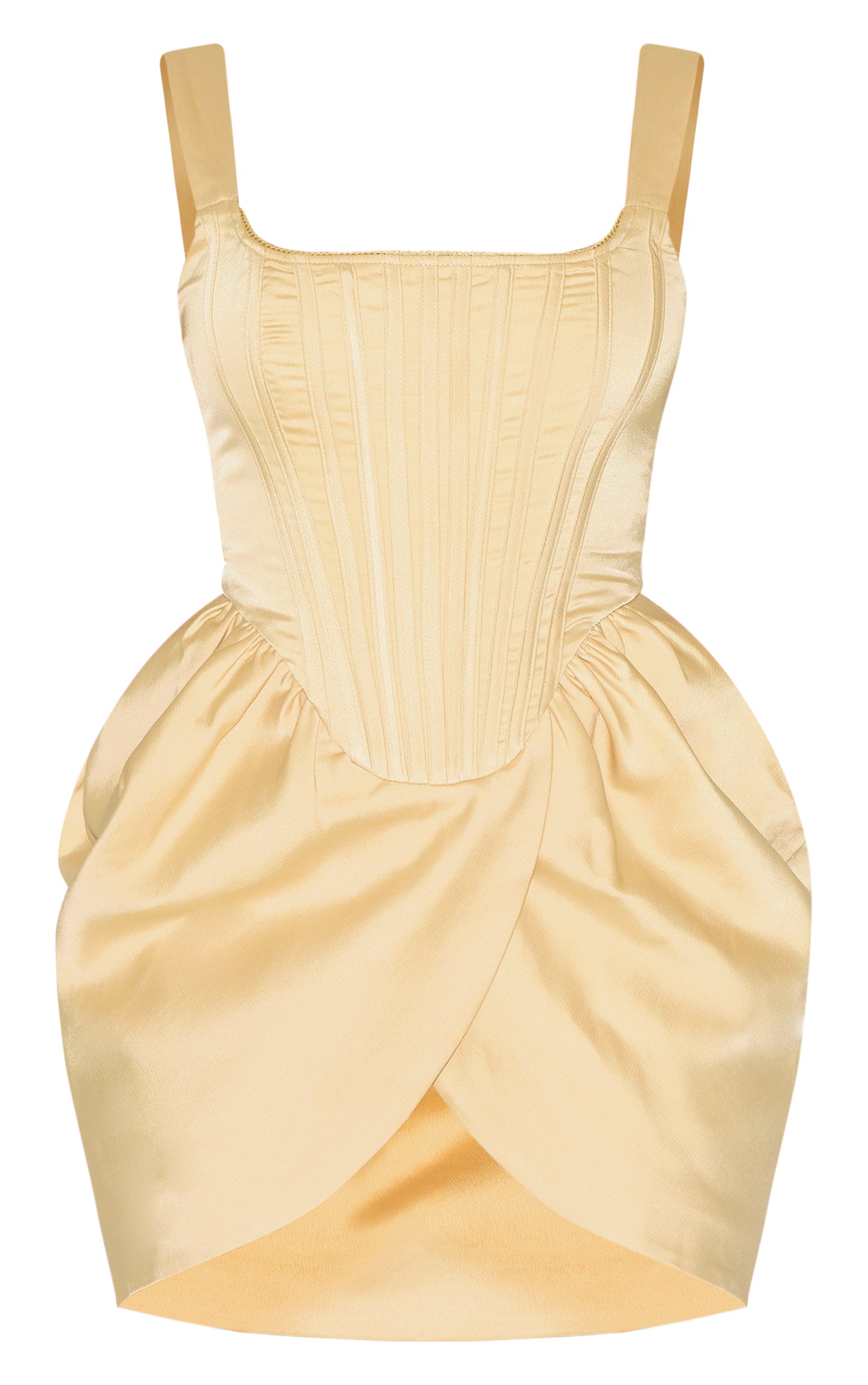 Shape Vanilla Satin Square Neck Corseted Tulip Mini Dress