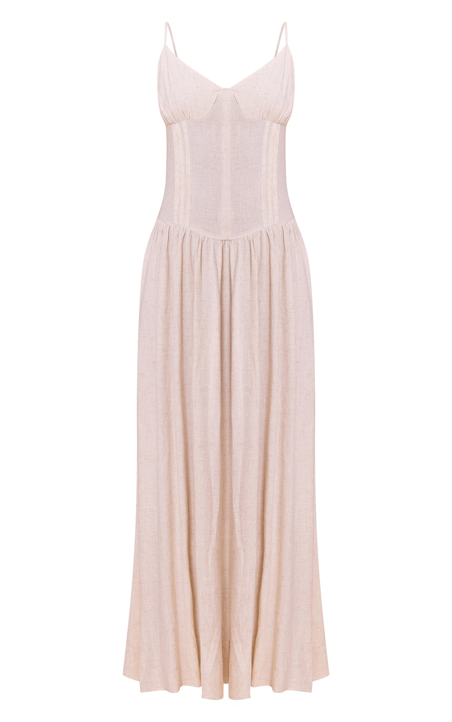 Natural Textured Woven Pleat Detail Maxi Dress