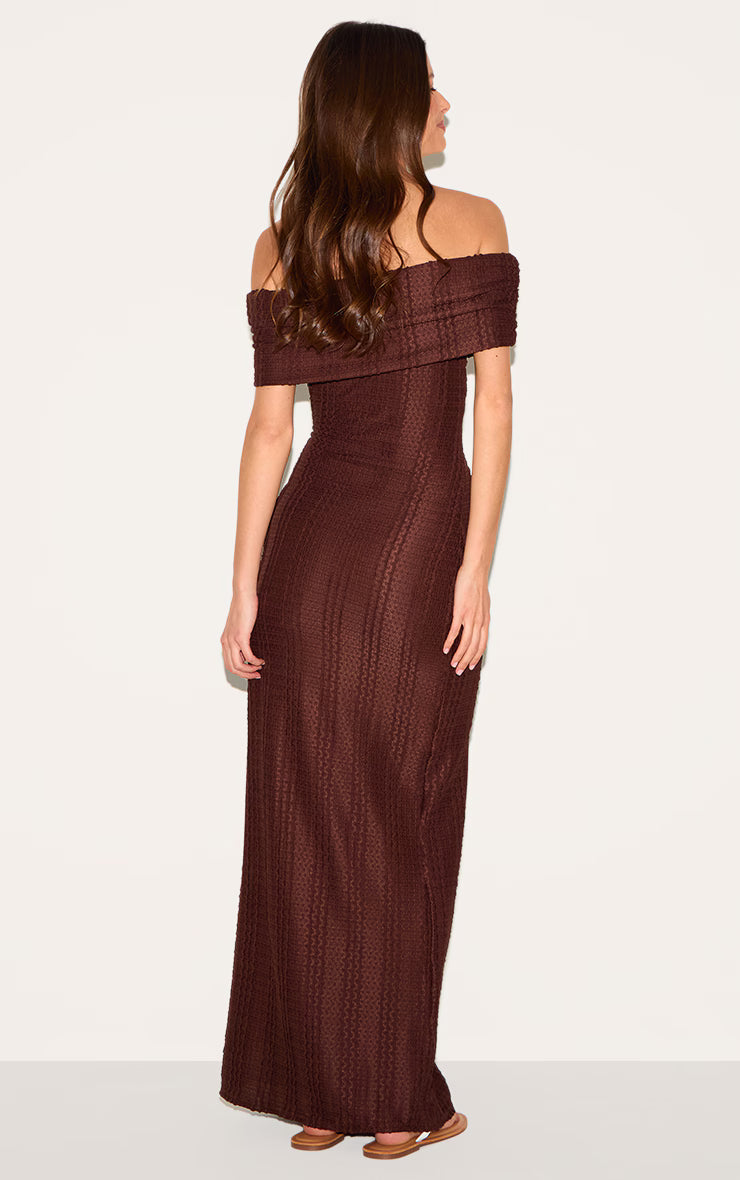 Chocolate Textured Bardot Maxi Dress