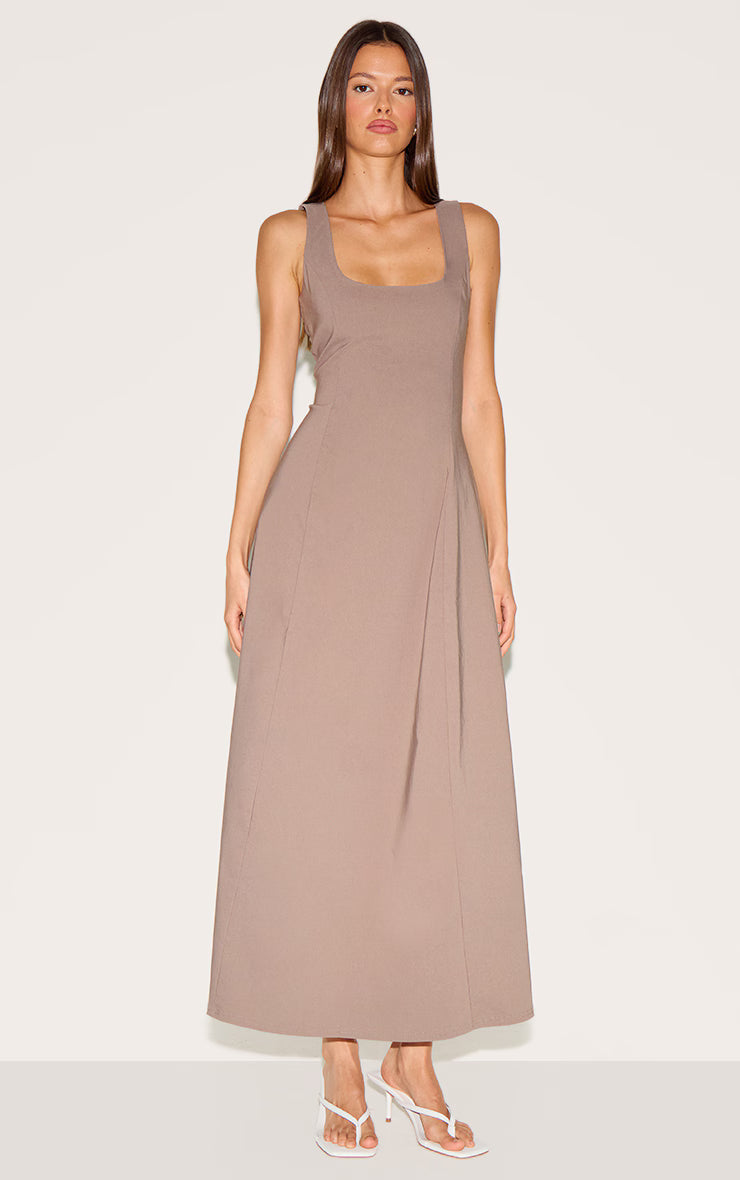 Taupe Scoop Neck Sleeveless Maxi Dress