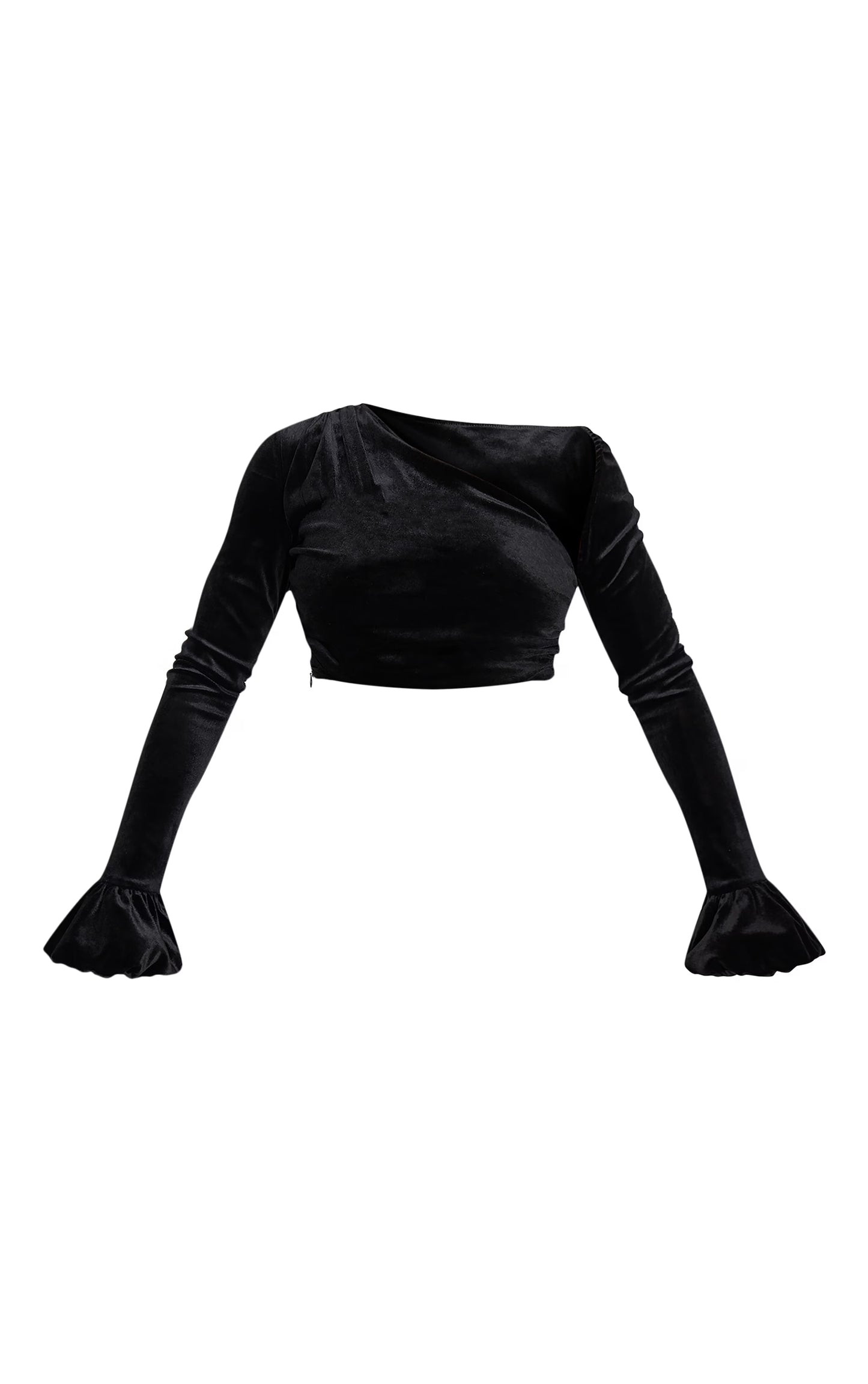 Black Velvet Puff Sleeve Cropped Top