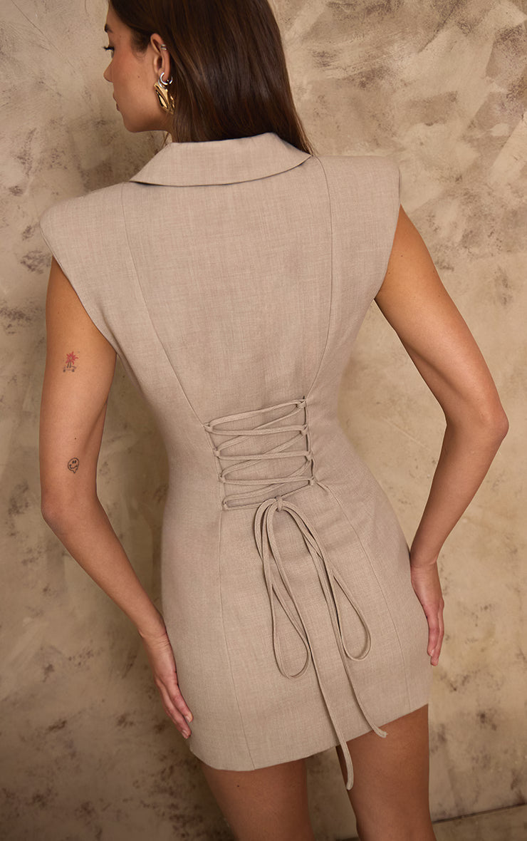 PLT Label Stone Embroidered Sleeveless Corset Detail Blazer Dress