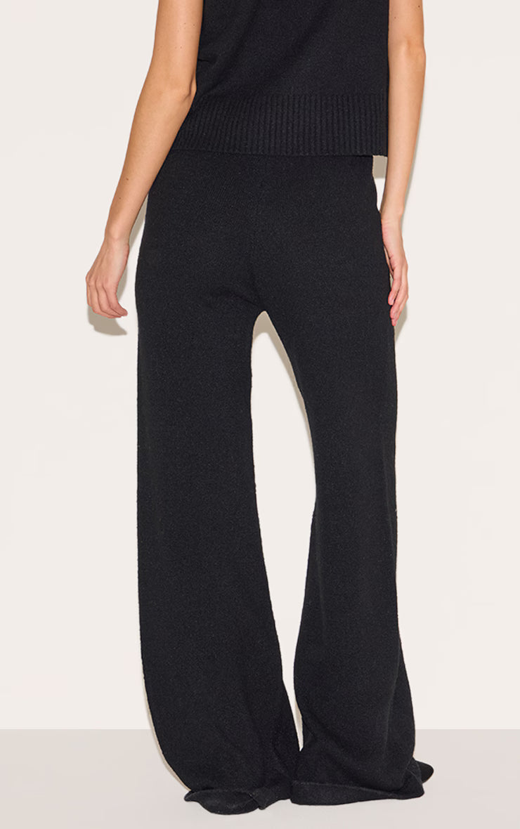 Black Marl Soft Knit Wide Leg Pants