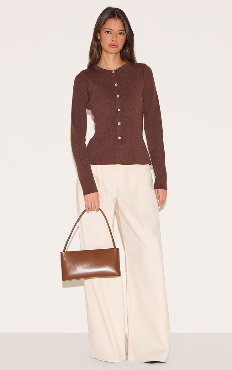Mocha Compact Knit Peplum Cardigan