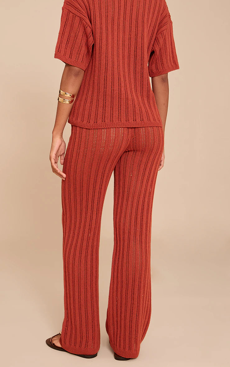 Rust Crochet Knit Pant