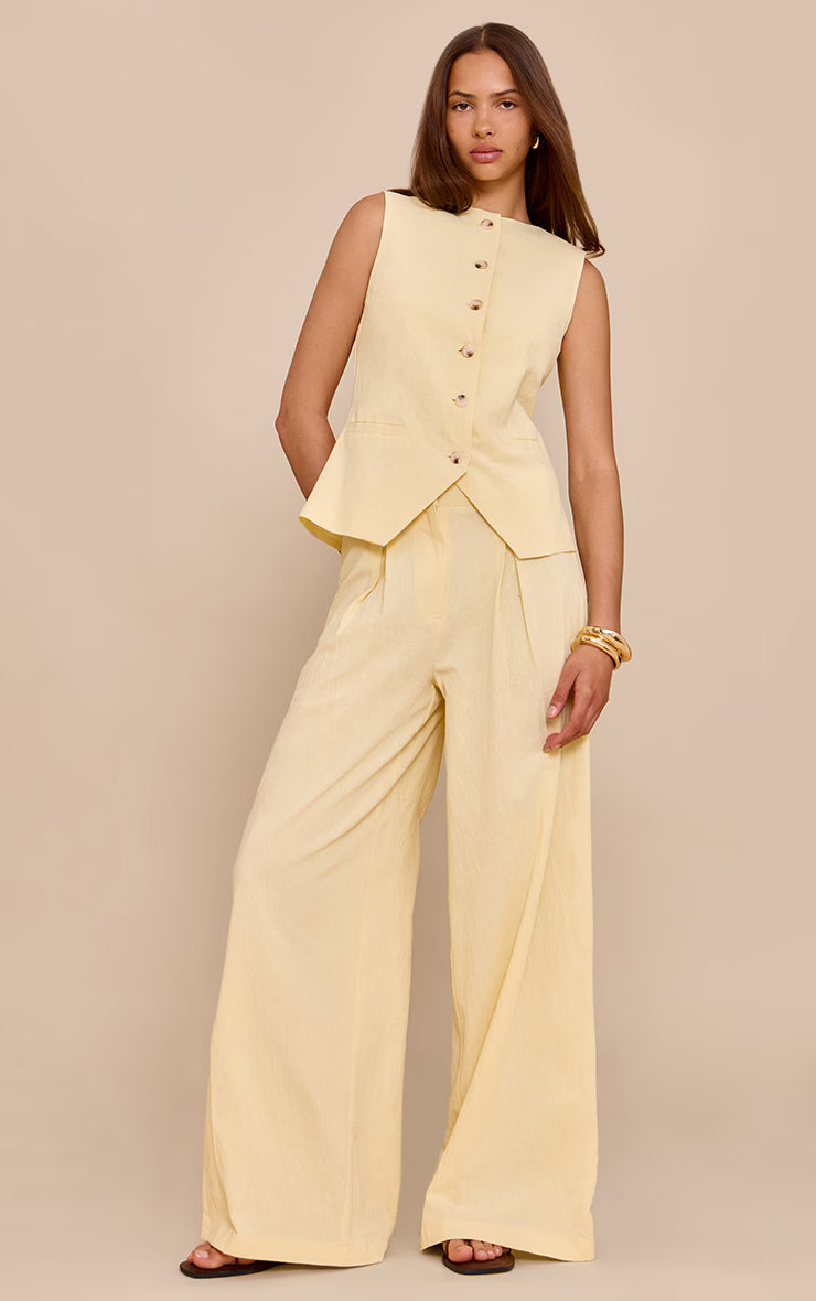 Butter Yellow Linen Look Tailored Vest