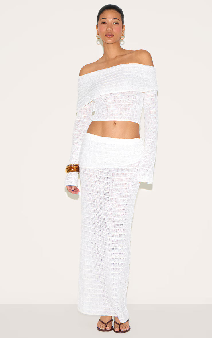 White Bardot Textured Knit Top