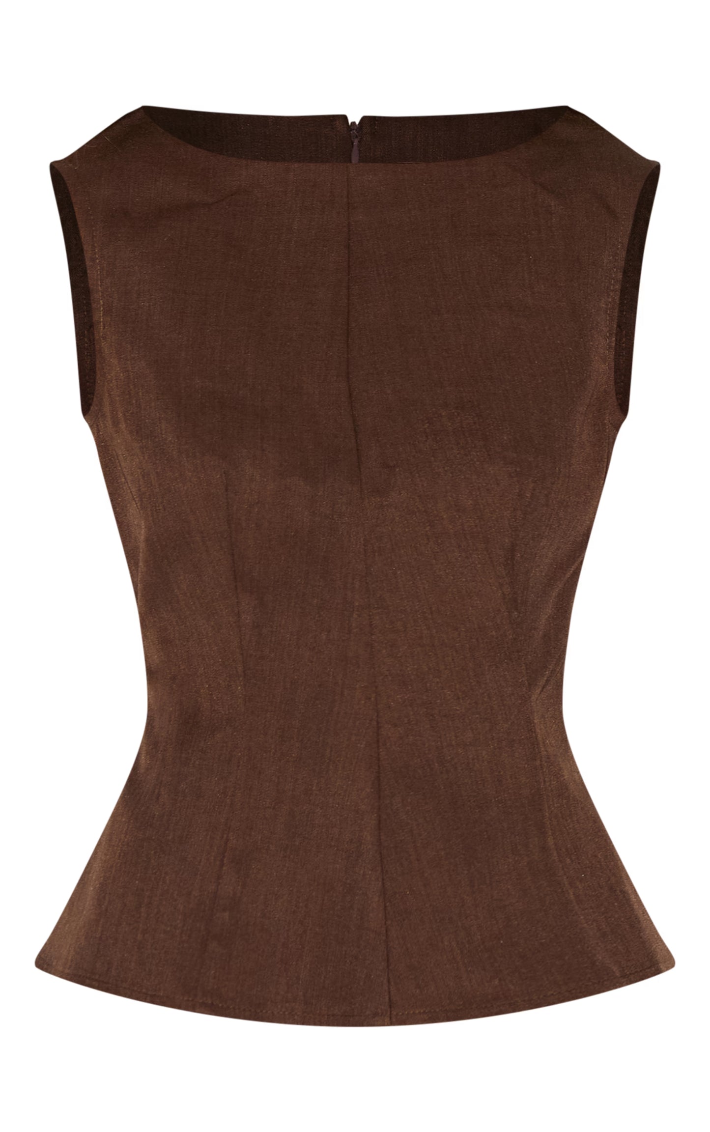 Chocolate Woven Fitted Boatneck Peplum Top