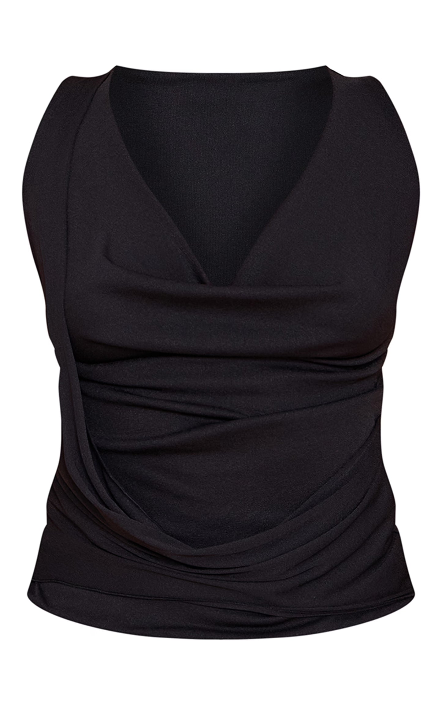 Black Textured Cowl Neck Top
