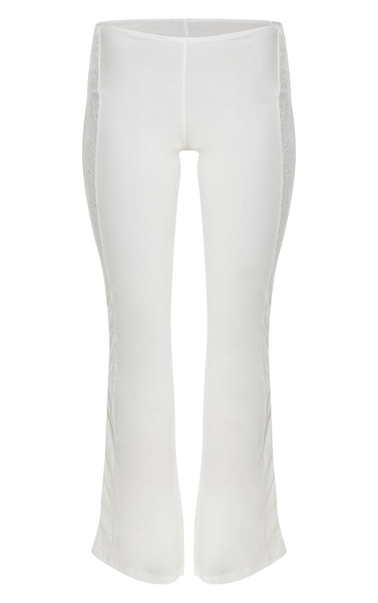 Cream Lace Mesh Panel Straight Leg Pants