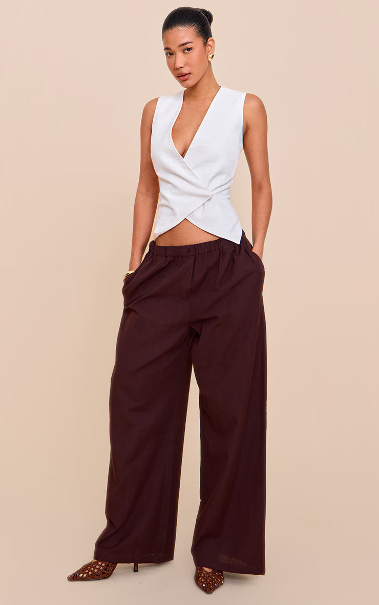 Premium White Linen Blend Button Asymmetric Vest
