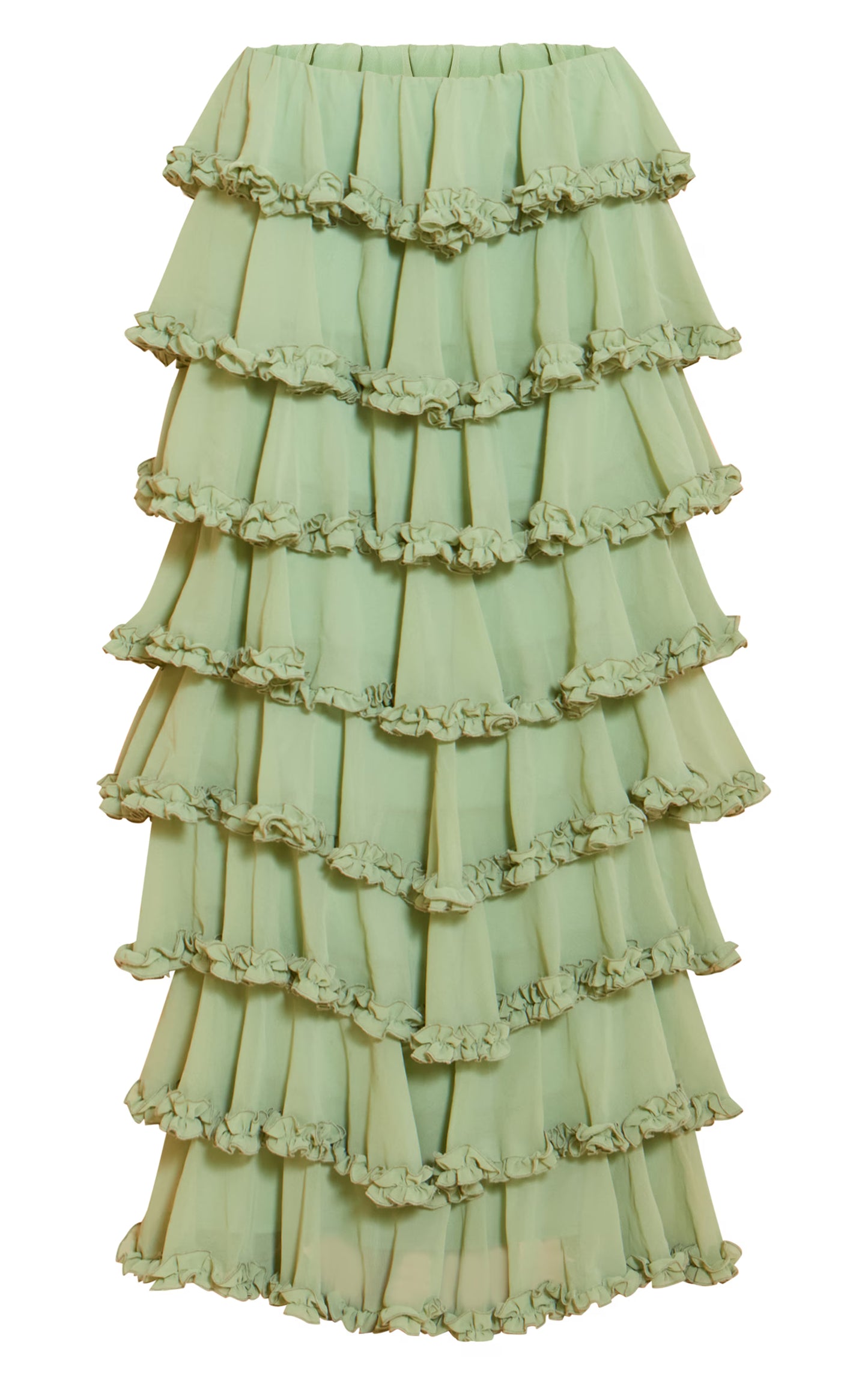 Sage Chiffon Tiered Frill Maxi Skirt