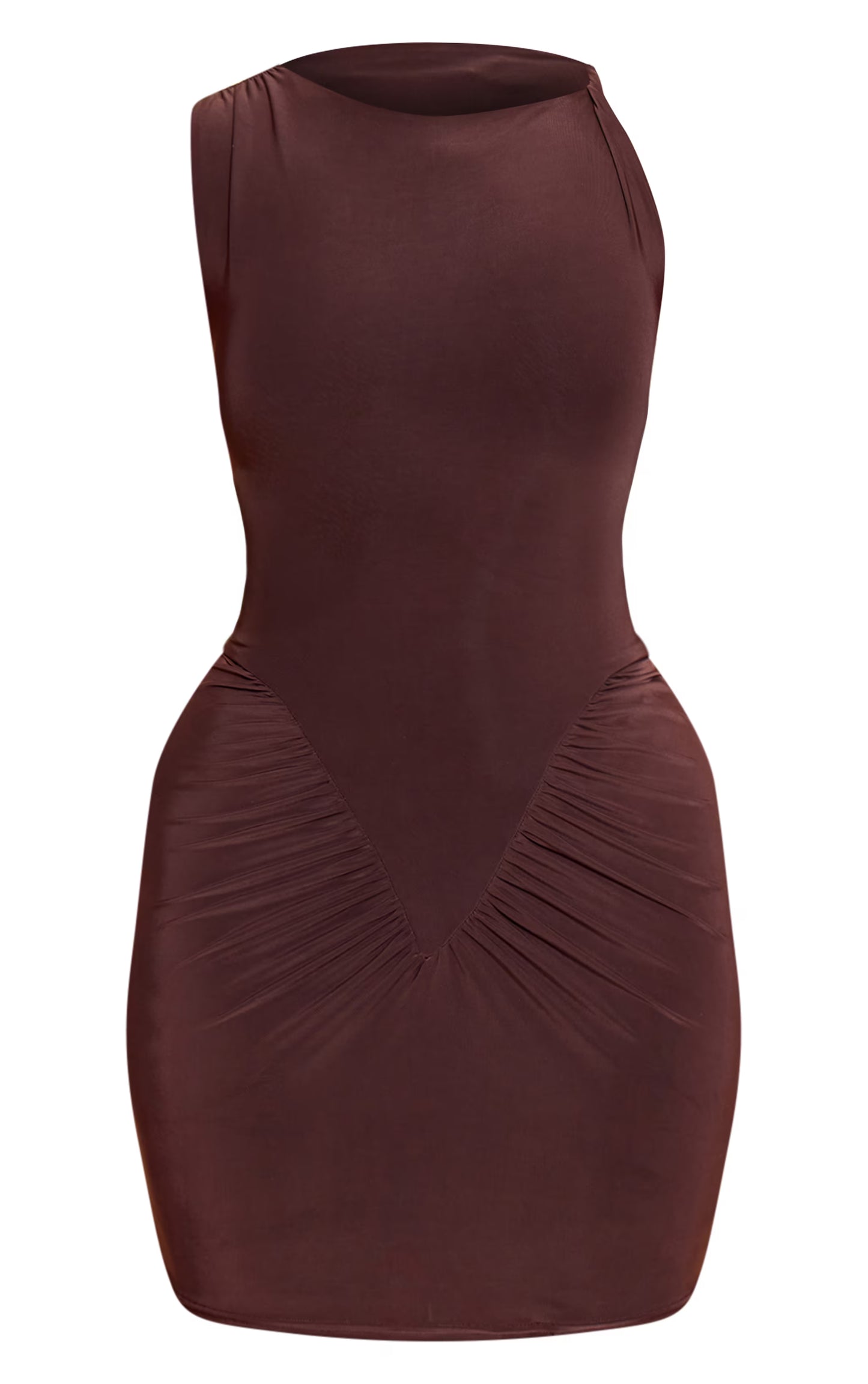 Shape Chocolate Sleeveless Ruched V Waist mini Dress