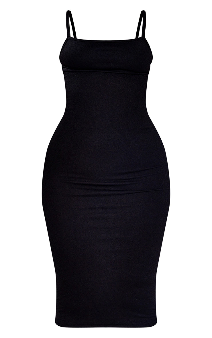 Petite Black Strappy Midi Dress