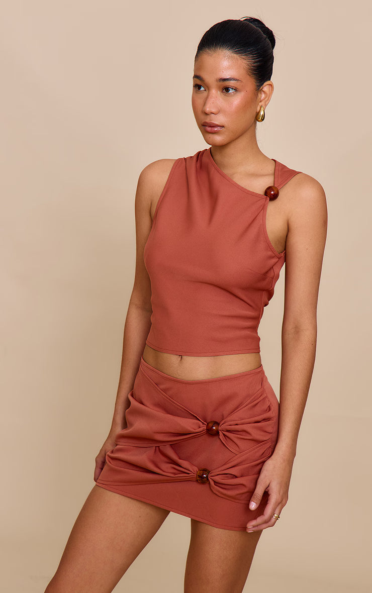 Rust Bead Detail Mini Skirt