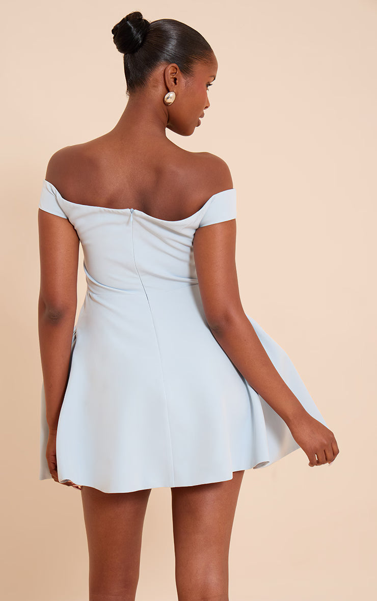 Baby Blue Bardot Fold Over Shift Dress