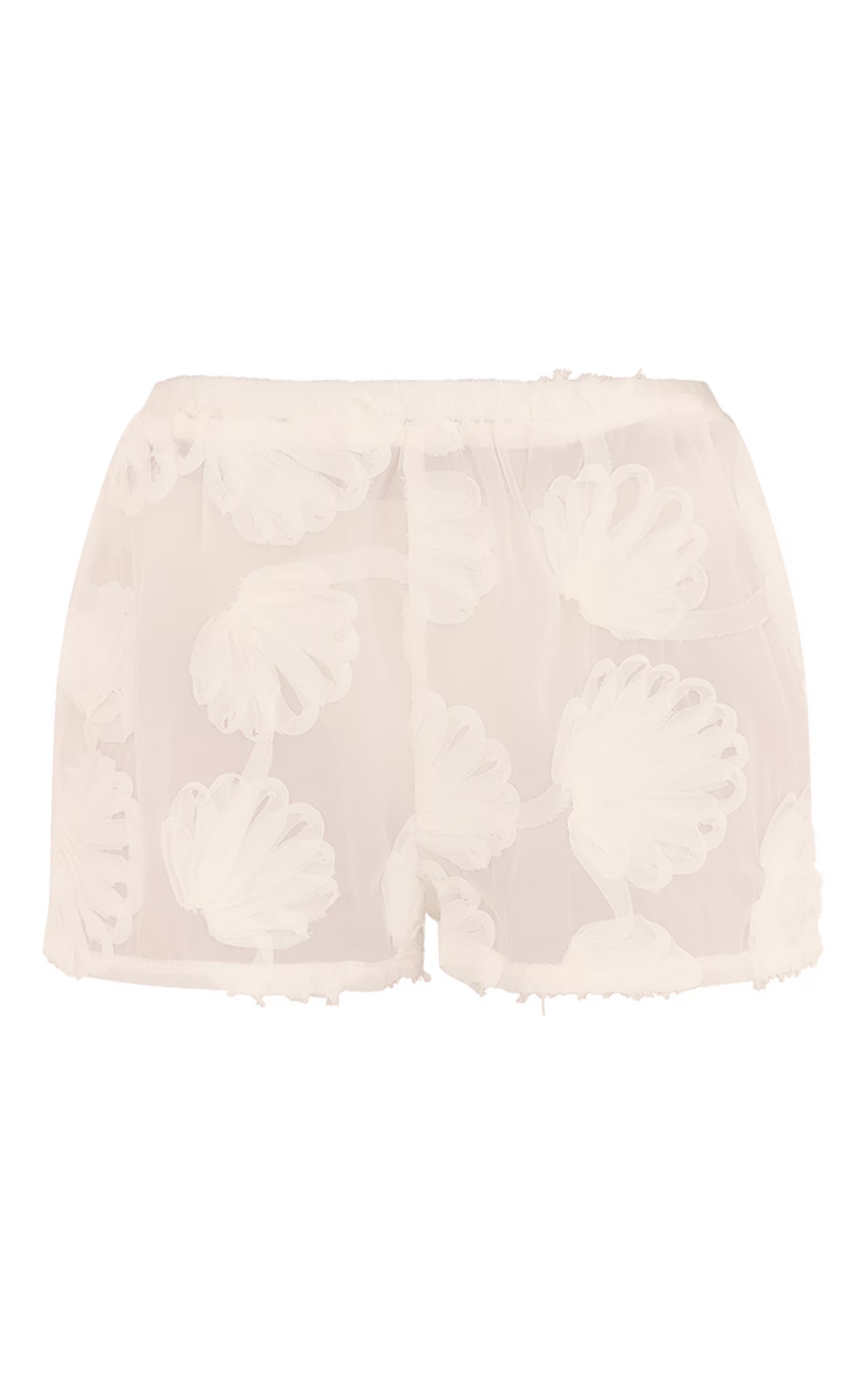Cream Sheer Woven Shell Embroidered Shorts