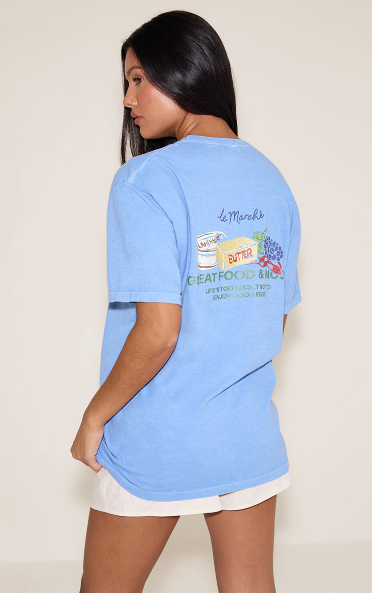 Sky Blue Food Market Graphic Oversized T-shirt