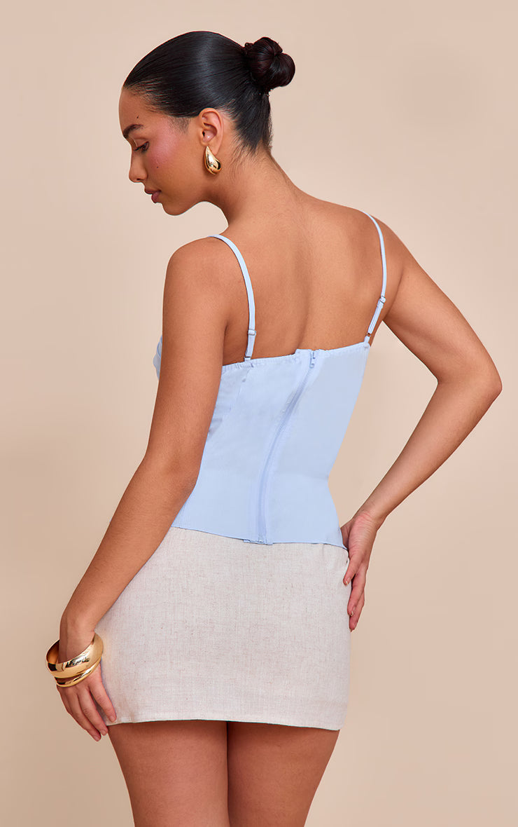 Sky Blue Matte Satin Bust Detail Cami