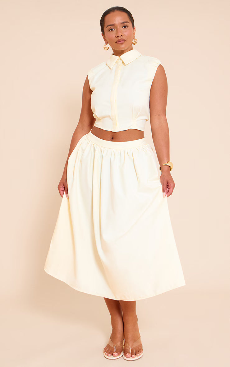 Shape Butter Cream Woven Mid Rise Midi A-line Skirt