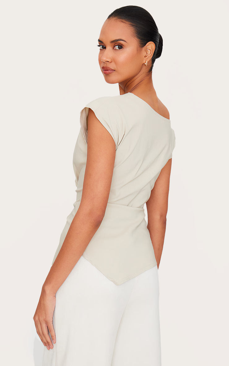 Stone Bengaline Slouch Asymmetric Long Top