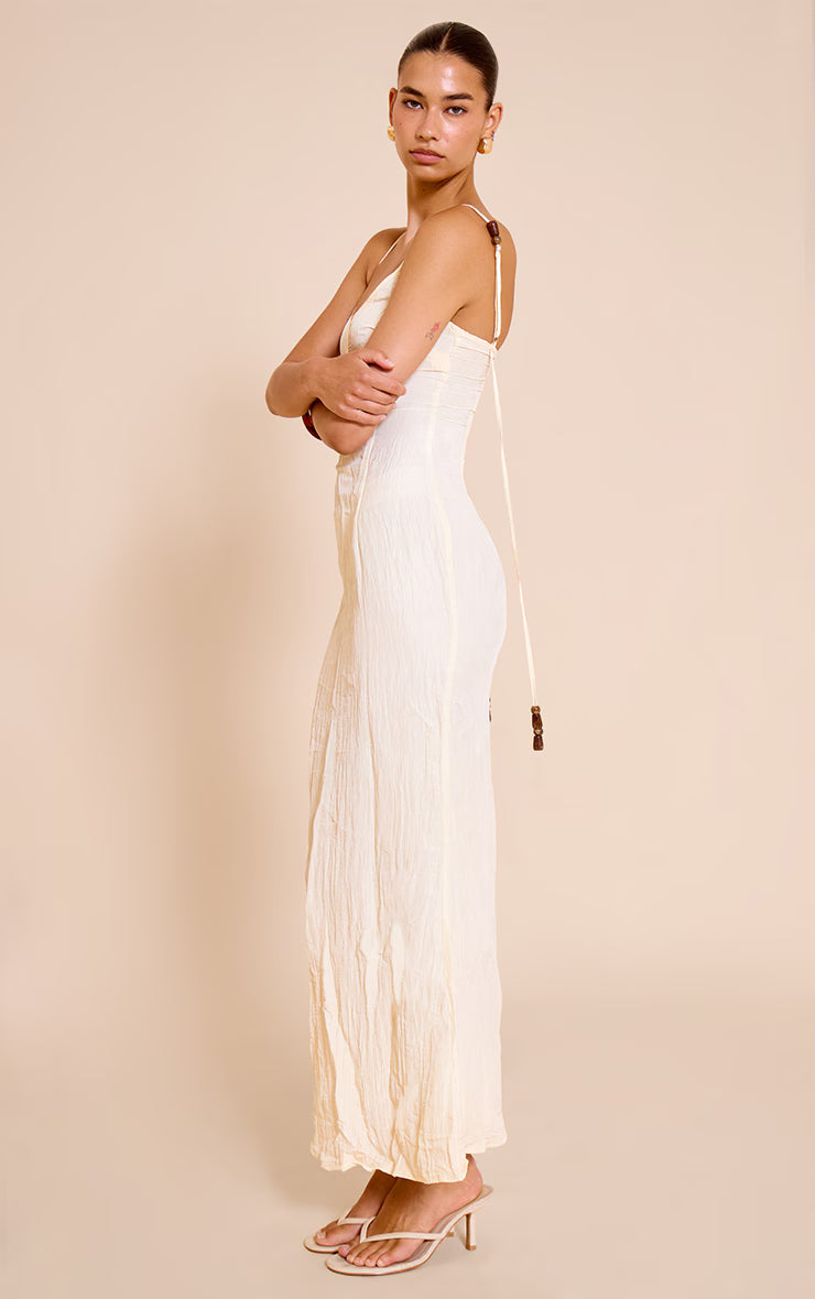 Natural Textured Beaded Detail Strappy Maxi Dress