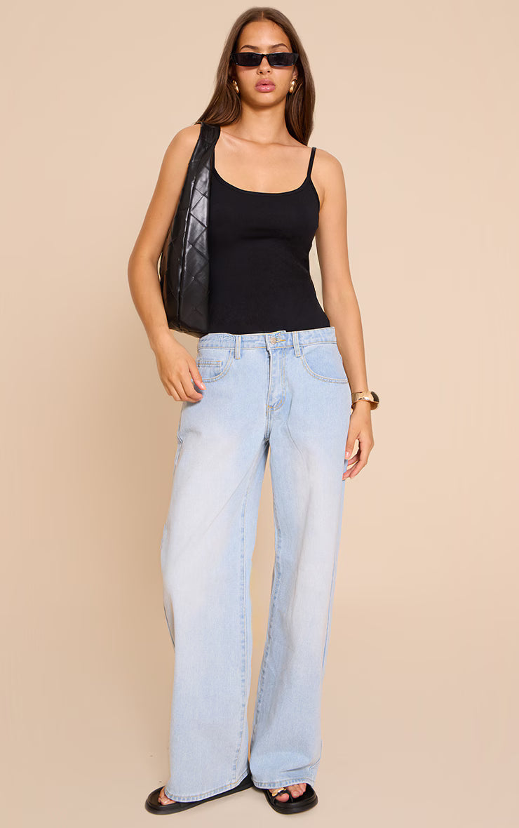 Black Cotton Scoop Neck Strappy Bodysuit