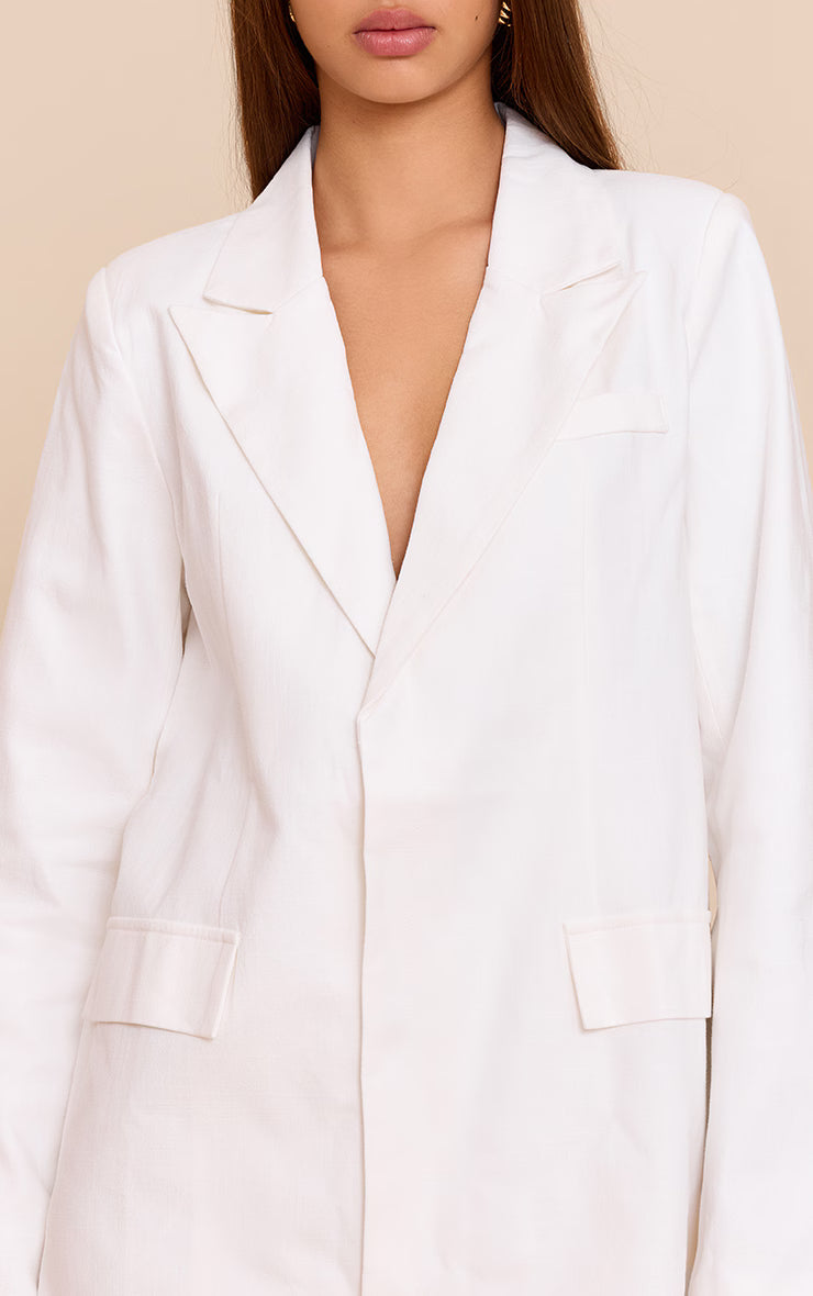 White Linen Blend Blazer Dress