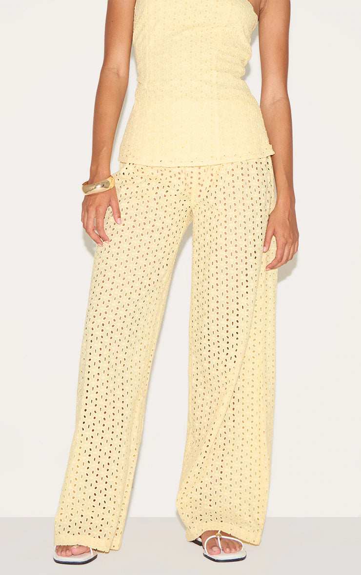 Lemon Embroidered Mid Rise Pants