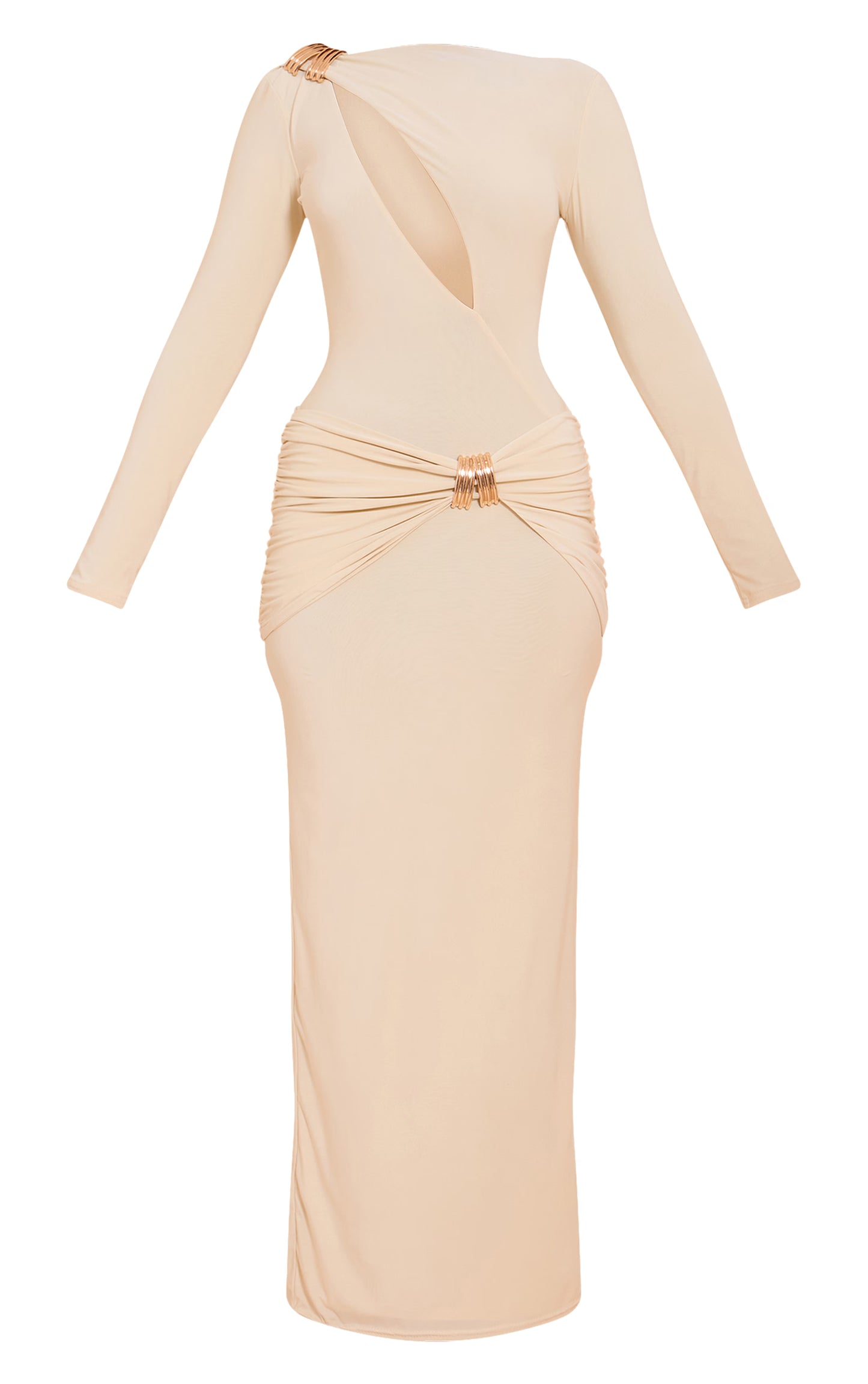 Cream Double Layer Slinky Cut Out Trim Detail Maxi Dress