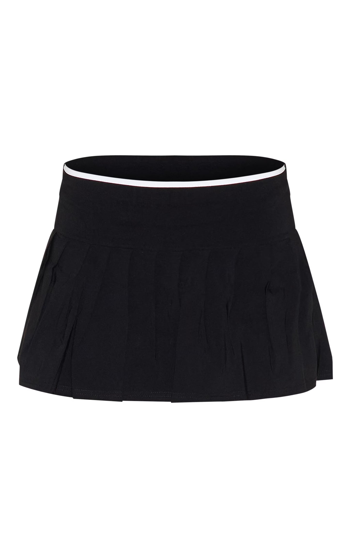 Black Stretch Woven Mid Rise Pleated Micro Mini Skirt
