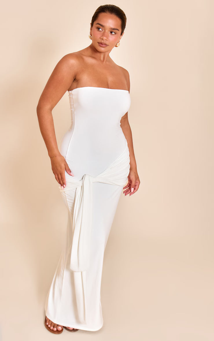Shape White Bandeau Wrap Tie Waist Maxi Dress