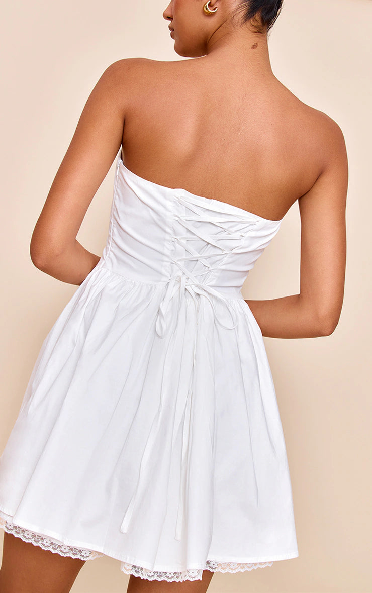 White Bandeau Lace Detail Shift Dress