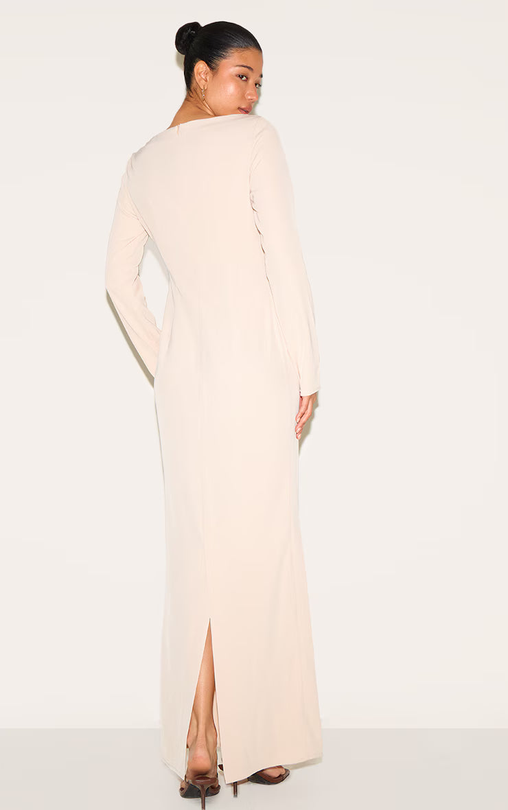 Almond Tailored Boat Neck Maxi Dress