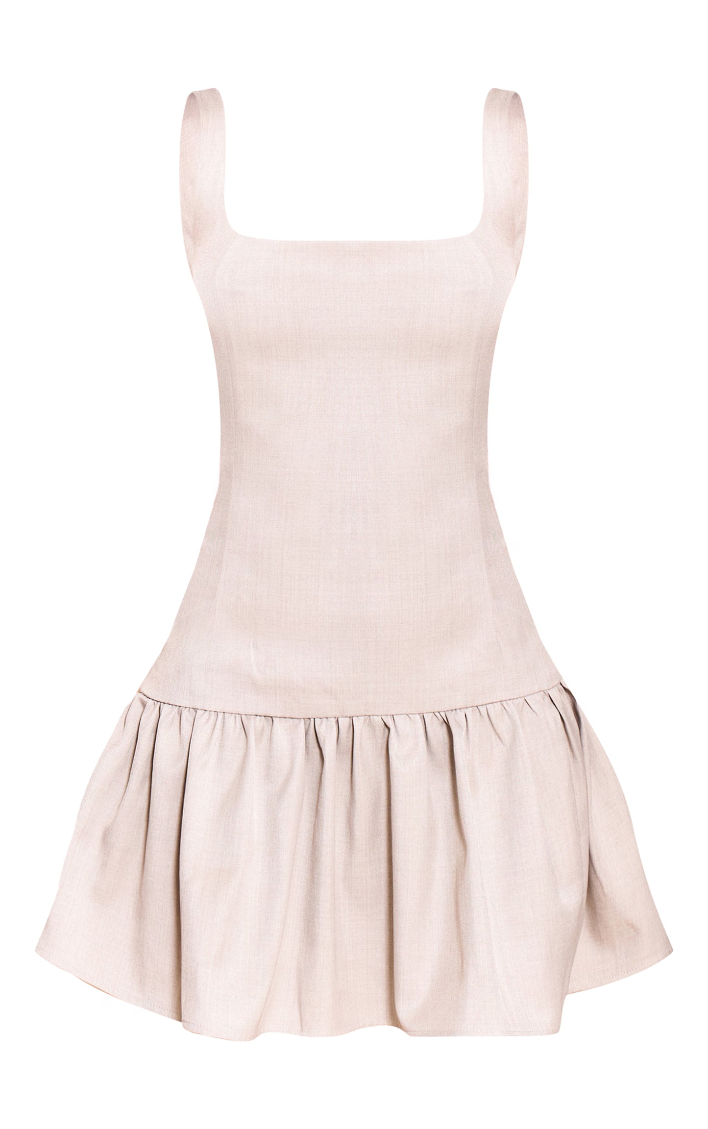 Grey Woven Straight Neck Shift Dress